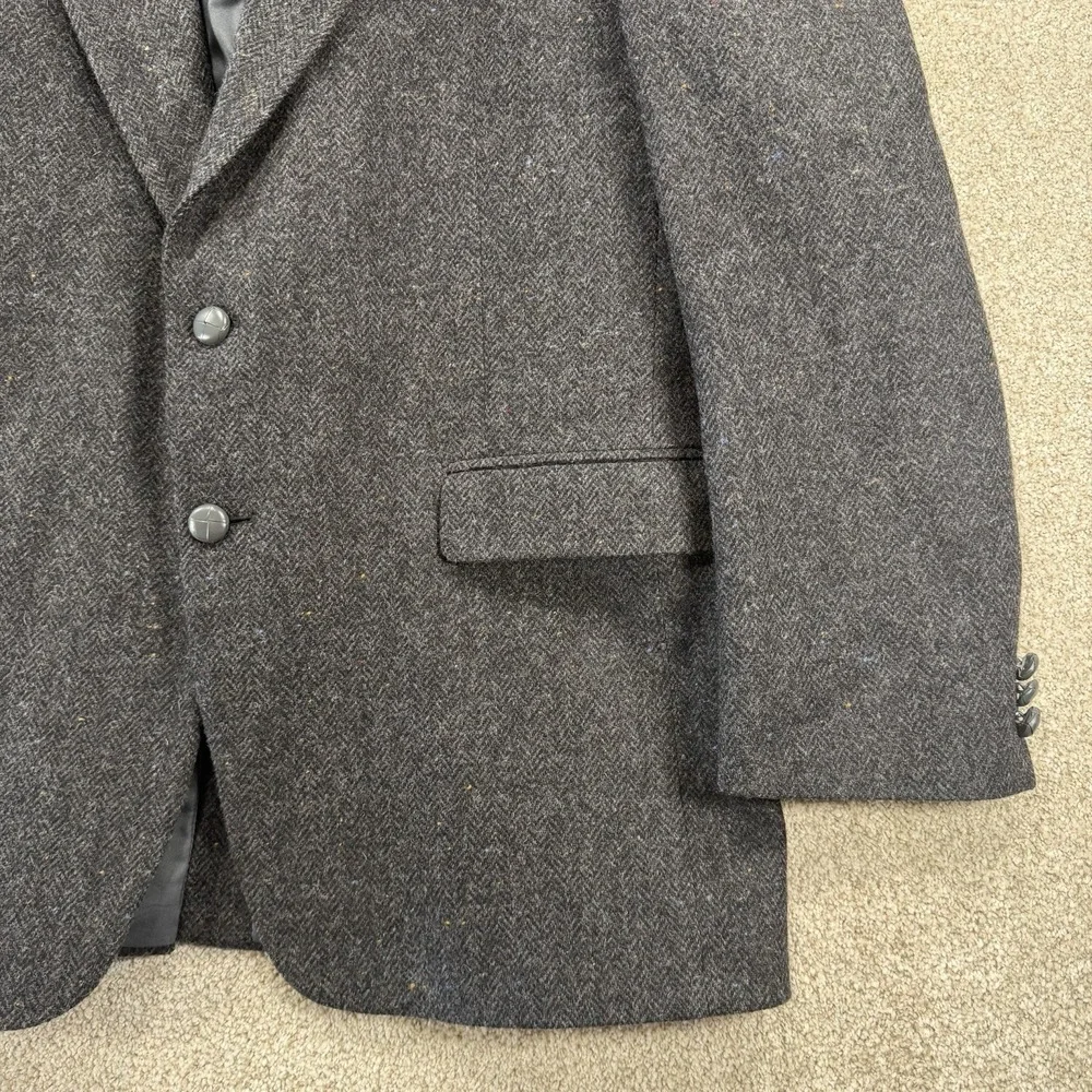 Farah VTG Sports Coat Wool Blazer 44L Herringbone Grey Academia Business Casual